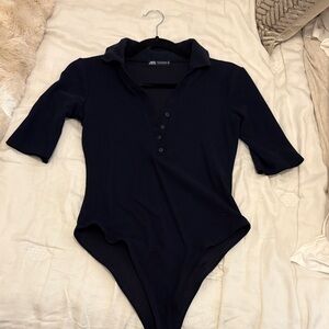 Zara Navy Polo-Style One-Piece Bodysuit